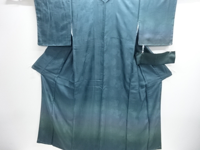 未着用 色無地 グリーン 流水 菊 楓 梅 地紋 着物 035a d 大島紬 身丈161.5